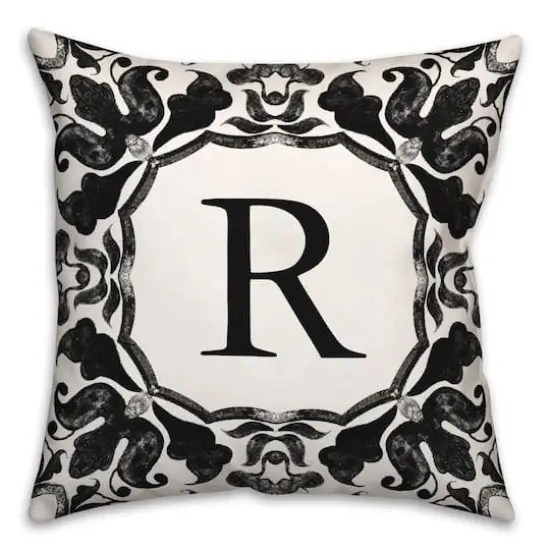 Black & White Monogram Indoor/Outdoor Pillow R {1}
