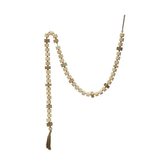 Hello Honey&reg; 6ft. Natural Paulownia Wood Block Bead with Jute Tassels Garland {1}