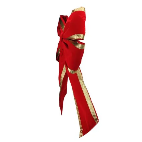 31" Red & Gold Loop Velveteen Trim Christmas Bow {3}