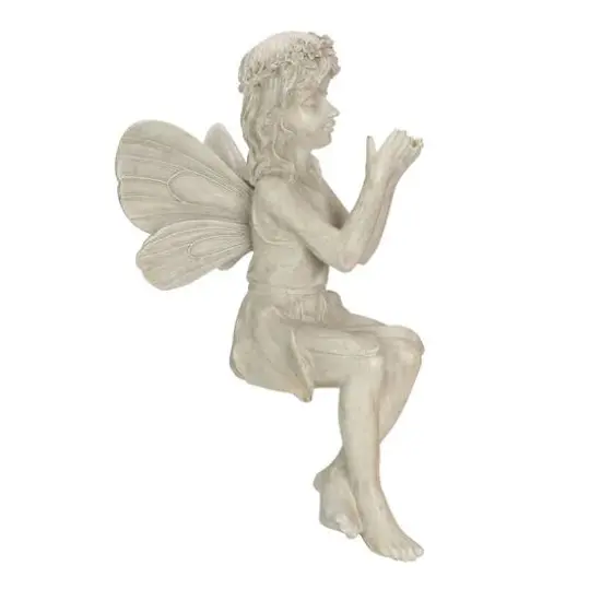 17" Gray Sitting Fairy with Ladybug Outdoor Garden Statue {3}