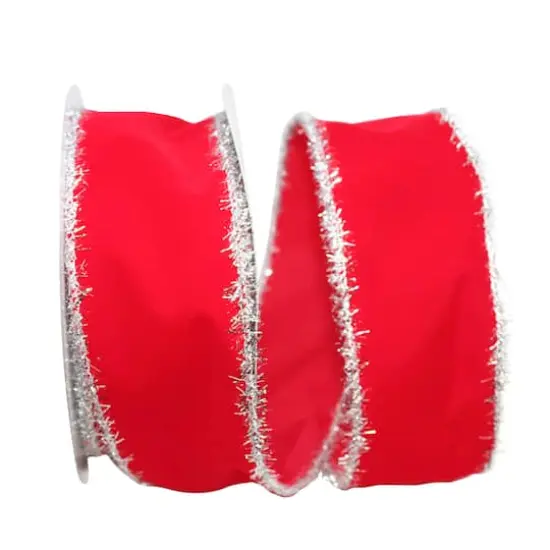 JAM Paper 2.5" x 20yd. Radison Red & Silver Wired Velvet Ribbon {1}