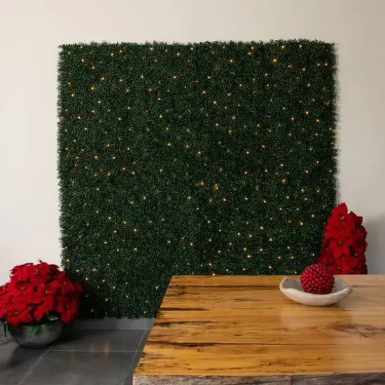 40" Pre-Lit Warm White LED Boxwood Artificial Living Wall Panel {11}