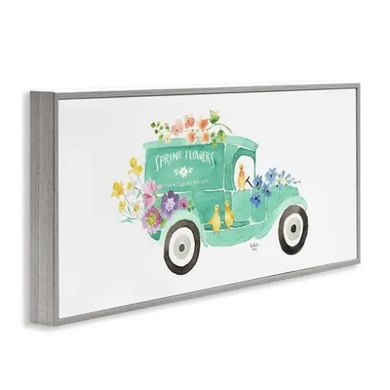 Stupell Industries Chicks Driving Spring Flowers Car Floral Blossoms Framed Giclee Art Gray {4}