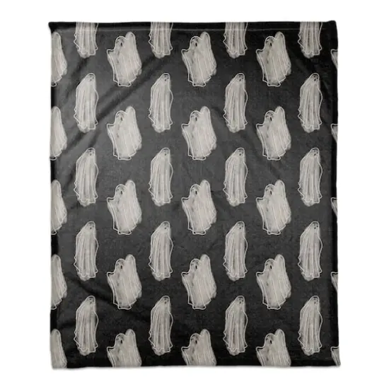Black Haunty Ghost Pattern Fleece Blanket {1}
