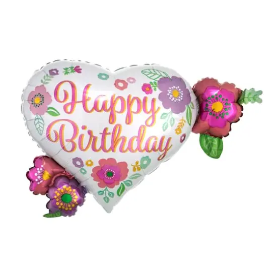 SuperShape&trade; XL&reg; 27" Happy Birthday Floral Print Foil Balloon {1}