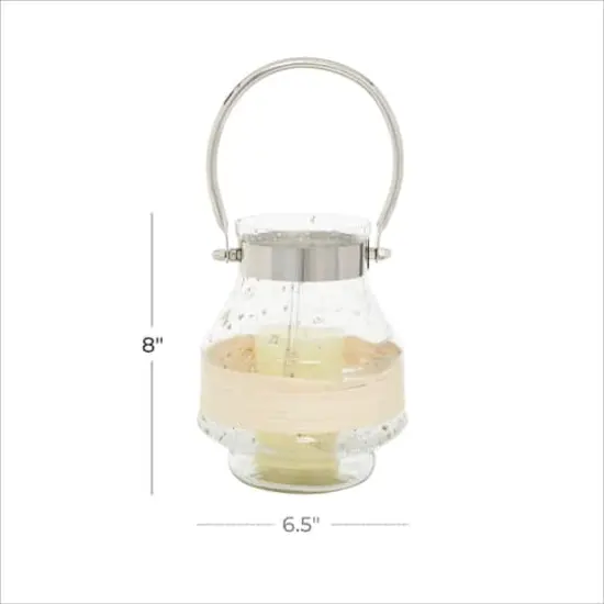 Clear Glass Country Cottage Candle Holder Lantern, 8" x 6" x 7" {9}
