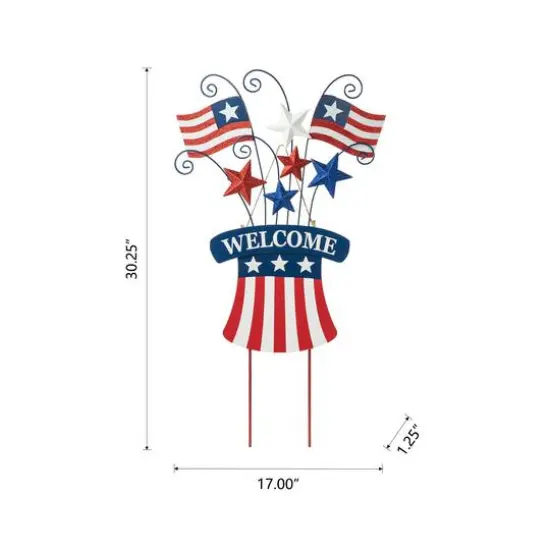 Glitzhome&reg; 30.25" Wood & Metal Patriotic Flags Yard Stake {9}