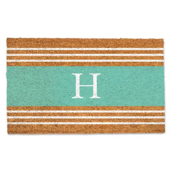 Teal Monogram Stripe Doormat H {1}