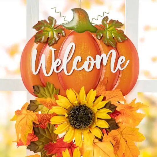 Glitzhome&reg; 22.5" Fall Metal Pumpkin & Sunflower Wall D&eacute;cor {5}