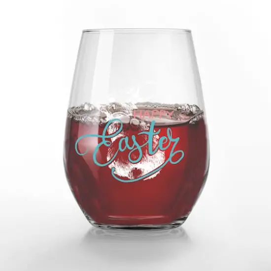 15oz. Happy Easter Sketch Printed Stemless Wine Glass {3}