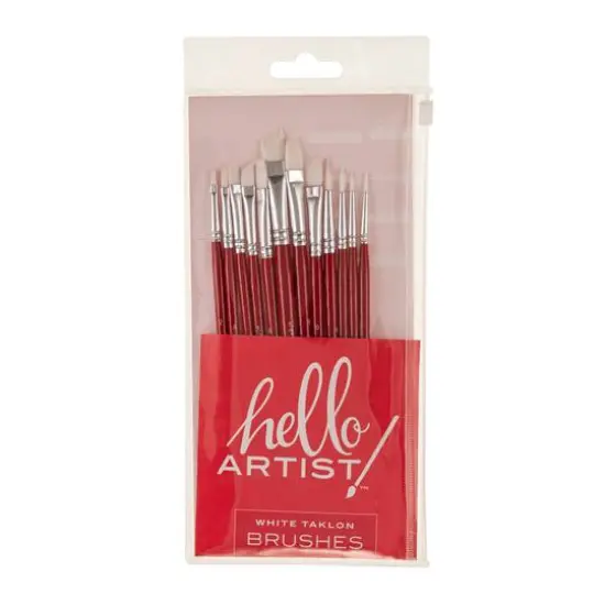 Hello, Artist! Short Handle White Taklon 12 Piece Brush Set {7}