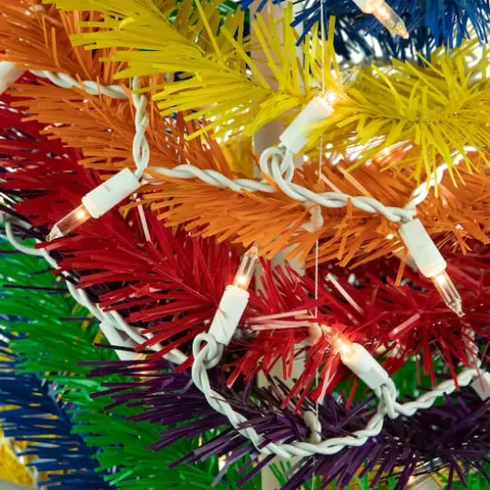 4ft. Pre-Lit Rainbow Tinsel Pop-Up Artificial Christmas Tree, Clear Lights {5}