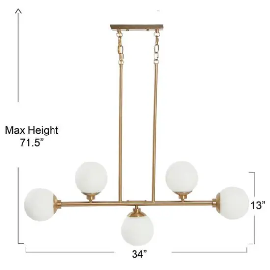 Hello Honey® Robert Stevenson Lighting Lorne 34" Brushed Gold 5-Light Metal and Frosted Glass Chandelier {6}