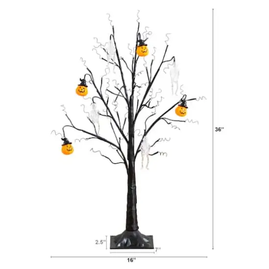3ft. Pre-Lit Artificial Halloween Pumpkins and Skulls Ornament Tree with 48 Warm White LED Lights {3}