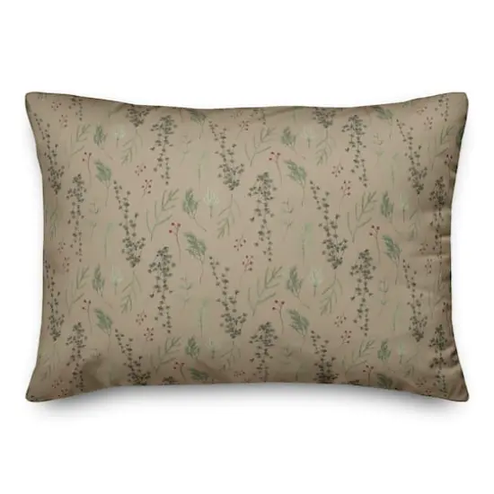 Pine Greenery on Brown Rectangle Throw Pillow {1}