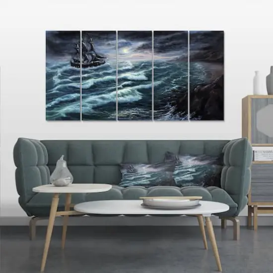 Designart - Pirate Ship Under Stormy Cloud - Sea & Shore Painting Print on Wrapped Canvas set {3}