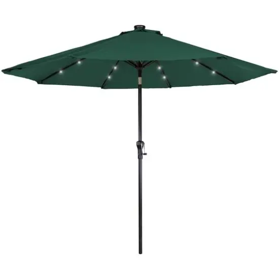 9ft. Solar Lighted Outdoor Patio Market Umbrella Hunter Green {1}