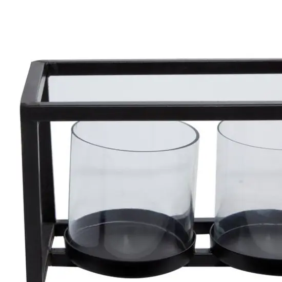 22" Black Iron Contemporary 5 Candlestick Holder {7}