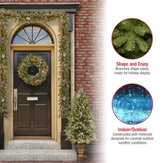 5-Piece Pre-Lit Frosted Berry Artificial Christmas Entrance Trees, Garland & Wreath {6}