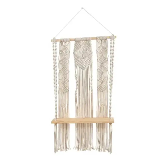 2.5ft. x 1.5ft. Layered Macrame Wall Hanging with Wooden Shelf {1}
