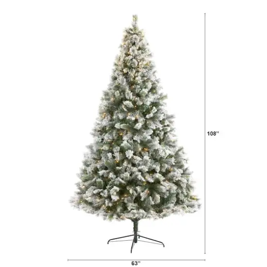 9ft. Pre-Lit Flocked Oregon Pine Artificial Christmas Tree, Clear LED Lights {3}