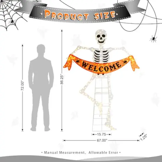 Glitzhome&reg; 86.25"H Lighted Halloween 2.5D Skeleton Outdoor Decor {9}