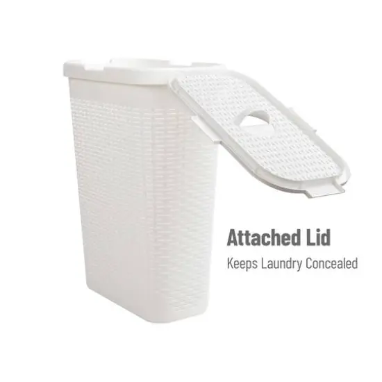 Mind Reader 40L Ventilated Slim Laundry Hamper with Cut Out Handles & Attached Hinged Lid, 2ct. White {6}