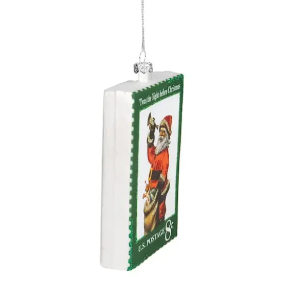 3.5" Green USPS Santa Stamp Twas The Night Before Christmas Glass Christmas Ornament {5}
