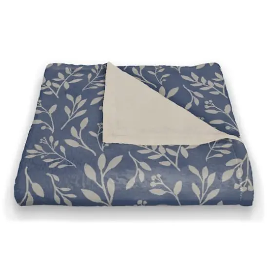 60" Delicate Floral Fleece Blanket Navy {3}