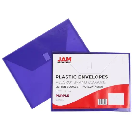 JAM Paper 9.75" x 13" Plastic Hook & Loop Closure Envelopes, 12ct. Purple {5}