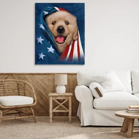 Stupell Industries Puppy & American Flag Canvas Wall Art {3}
