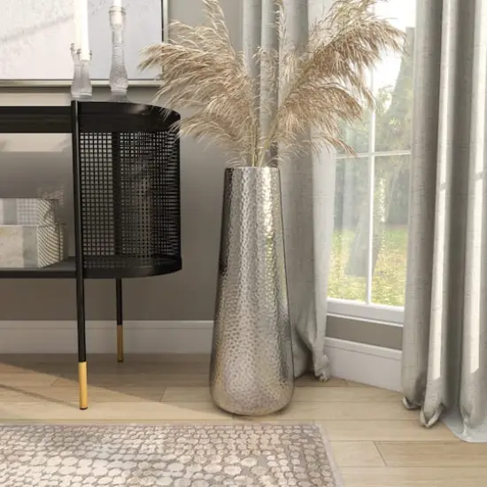 25" Silver Aluminum Tall Hammered Vase {7}