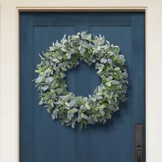 28" Flocked Lamb's Ear Spring Wreath {3}