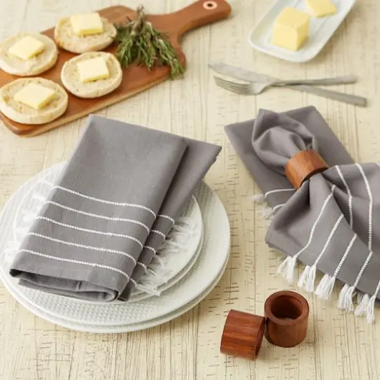 DII&reg; Striped Tassel Napkins, 4ct. Gray {4}