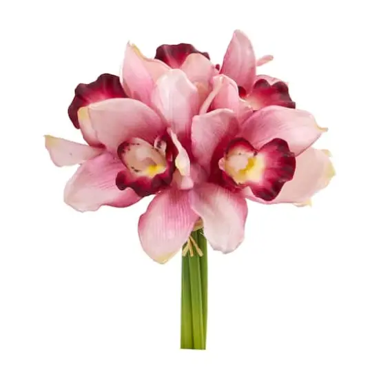 9" Cymbidium Orchid Artificial Flower Bundle (Set of 6) {1}