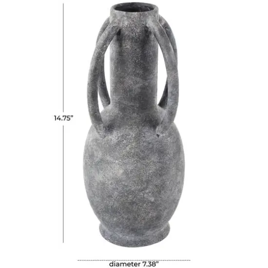 15" Gray Ceramic Textured Whitewashed Vase {6}