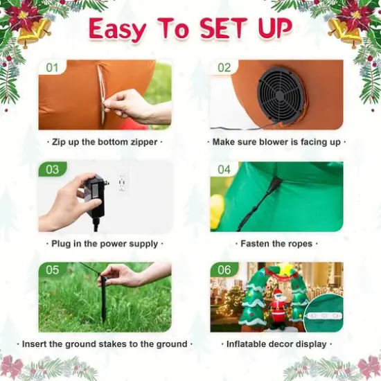 Glitzhome&reg; 7ft. LED Lighted Inflatable Santa Skiing under Tree Arch D&eacute;cor {6}