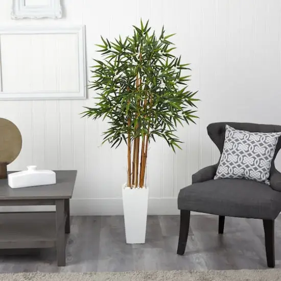 5ft. Artificial Bamboo Tree in White Tower Planter {3}