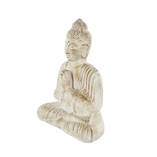 16" Cream & Brown Distressed Handmade Paper Mache Buddha Sculpture {8}
