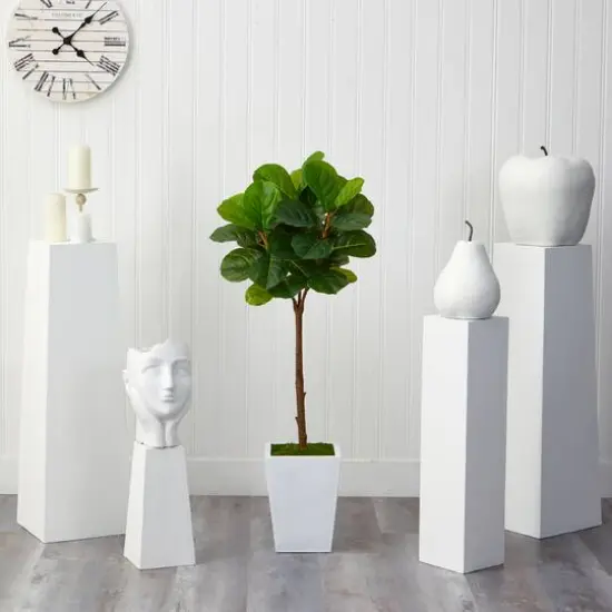 4ft. Fiddle Leaf Tree in White Metal Planter {4}