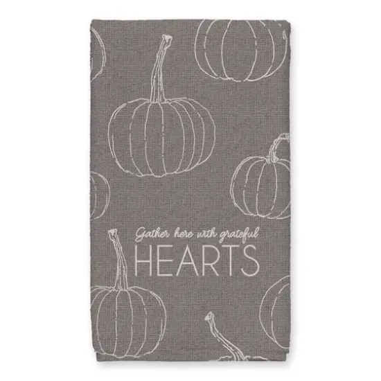 Grateful Hearts Gray Pumpkin Tea Towel Set {3}