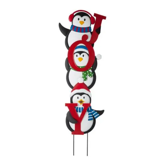 Glitzhome&reg; 3.5ft. Metal Joy Penguin Yard Stake Set {6}