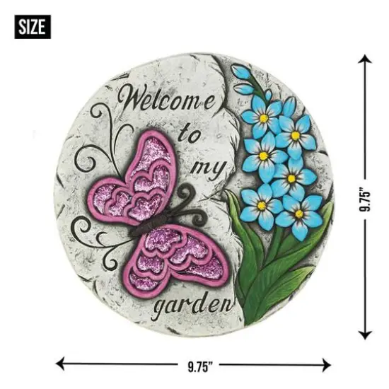 Pink Butterfly Garden Stepping Stone, 9.75" x 9.75" x 0.75" {4}
