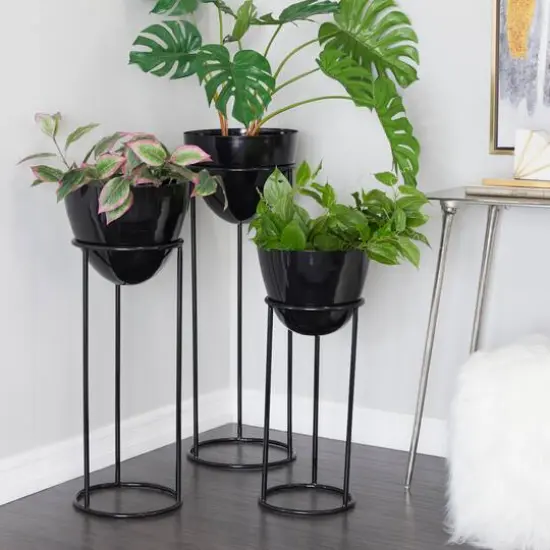 Set of 3 Black Iron Contemporary Planters, 13" x 13" x 13" {14}
