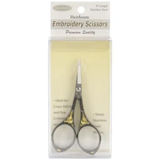 Sullivans 4" Gunmetal & Gold Heirloom Embroidery Round Handle Scissors {1}