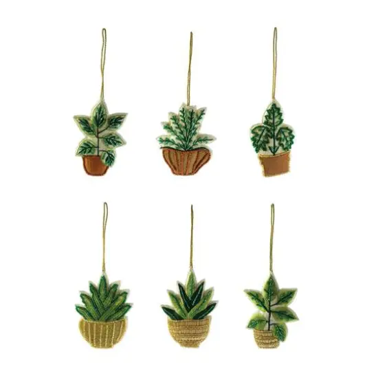 Hello Honey&reg; 6 Pack 4" Beaded & Embroidered Potted Plant Fabric Ornaments {1}
