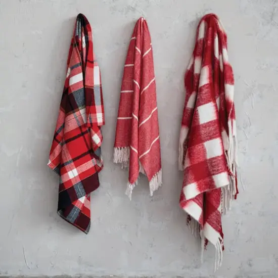Hello Honey&reg; Red & White Plaid Woven Acrylic Throw with Fringe {3}