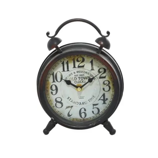 9" Brown Metal Vintage Clock {4}