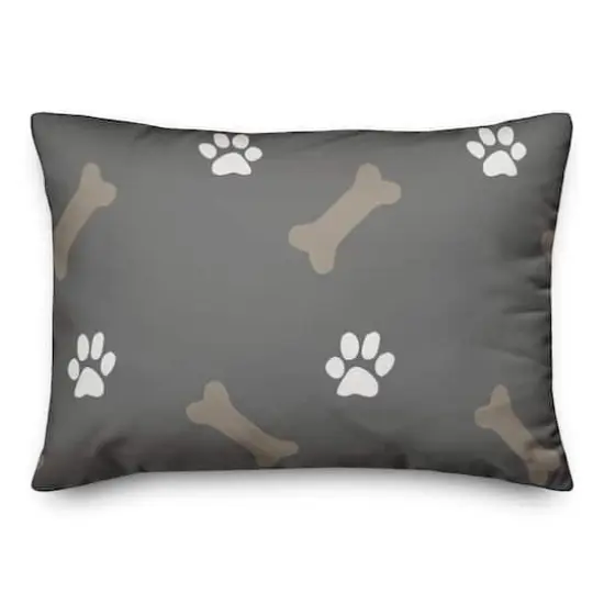 Bones & Paws Indoor/Outdoor Lumbar Throw Pillow Gray {1}