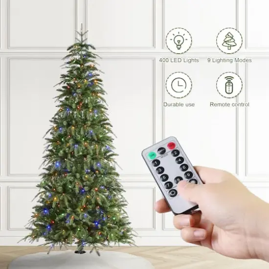 Glitzhome&reg; 7.5ft Pre-Lit Green Slim Fir Artificial Christmas Tree, Multicolor LED Lights {8}